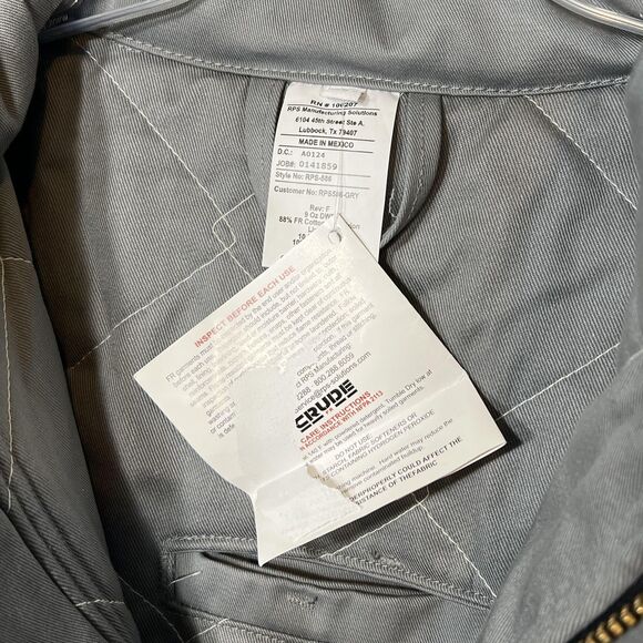 Crude FR Insulated Work Jacket Mens XL Gray CAT2 ATPV12 2112 Quilt Lined RPS-586 - Picture 4 of 12